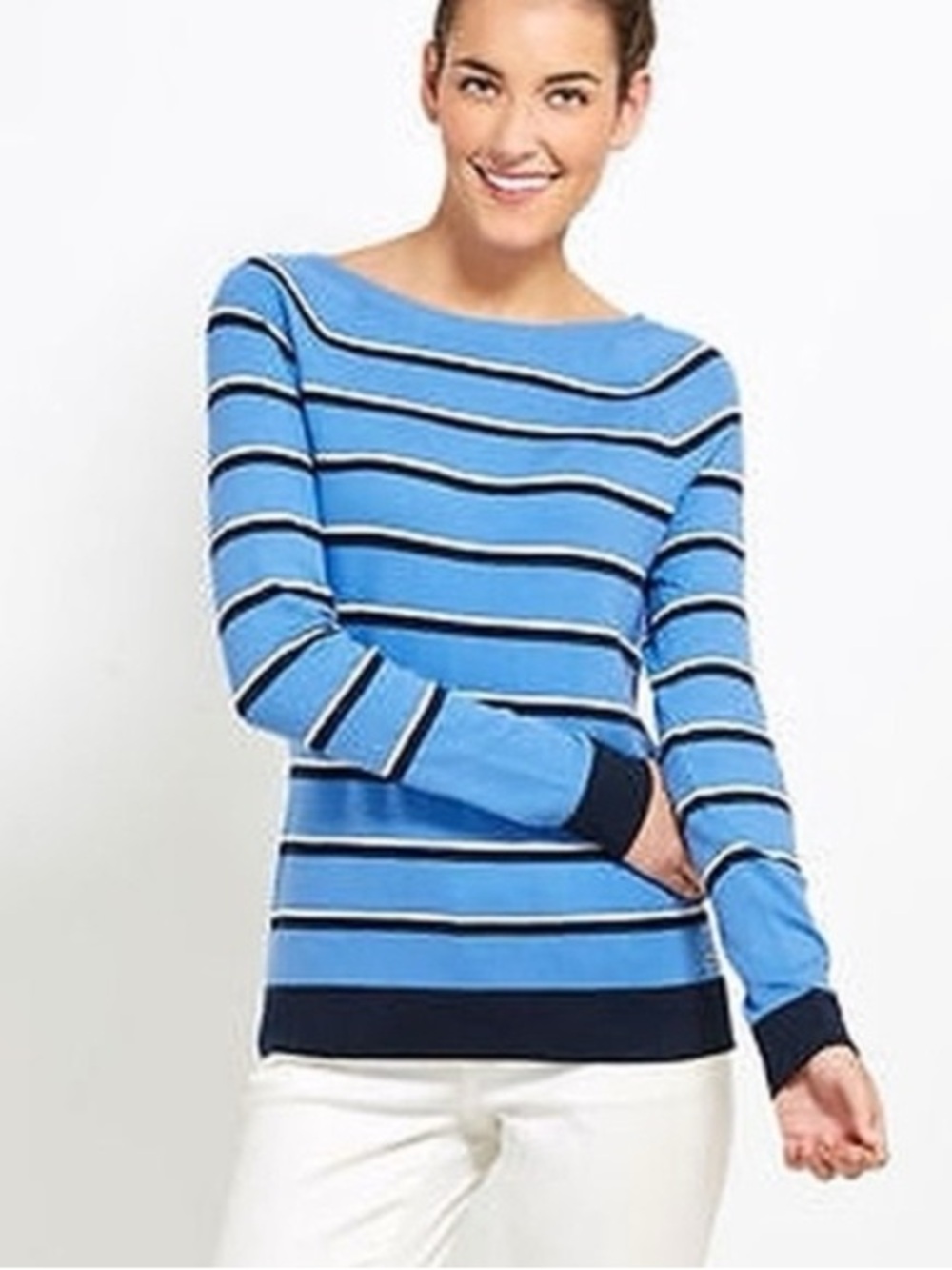 Vineyard Vines Light Blue Striped Boatneck Sweater with Navy Trim